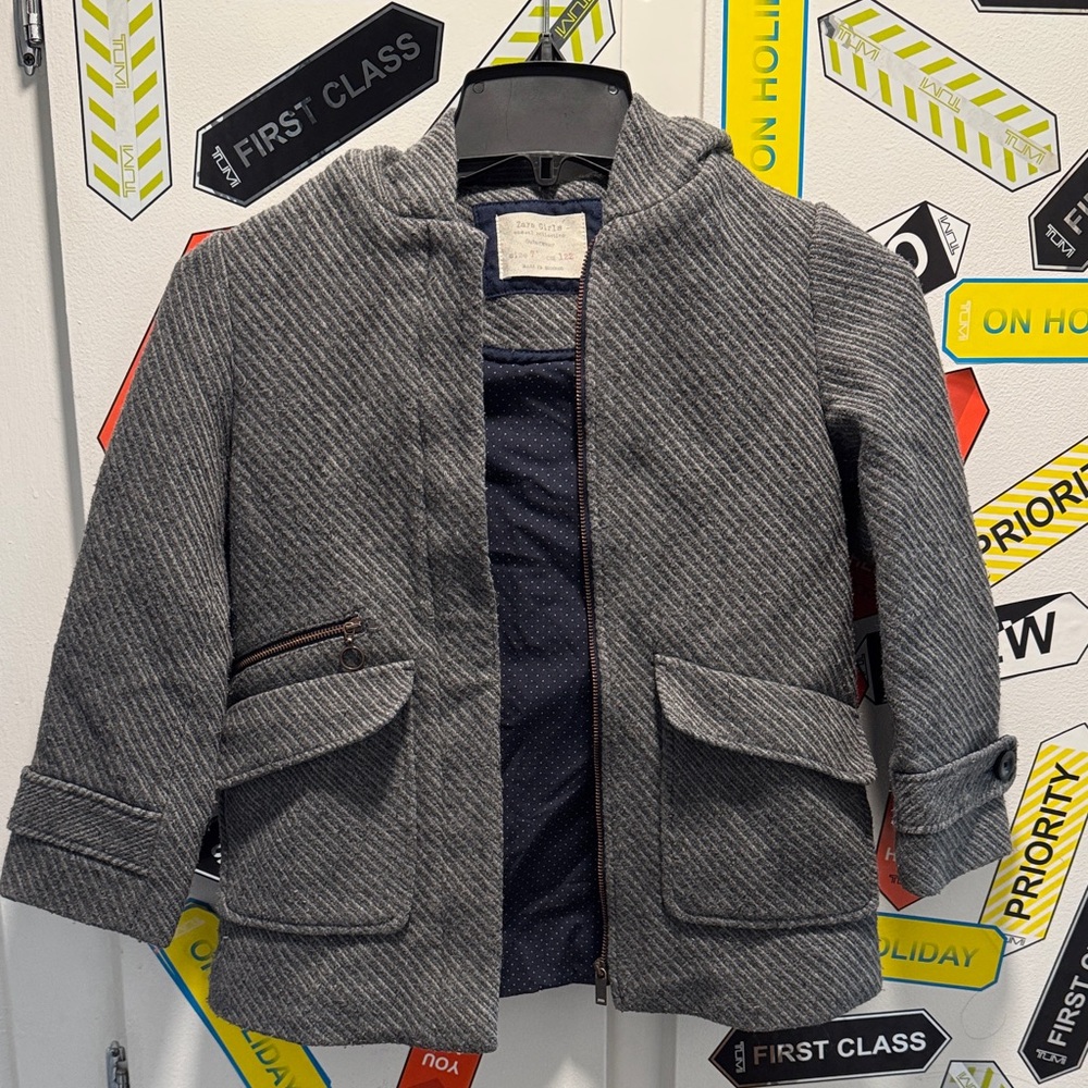 Zara Gray Hooded Pea Coat for Kids